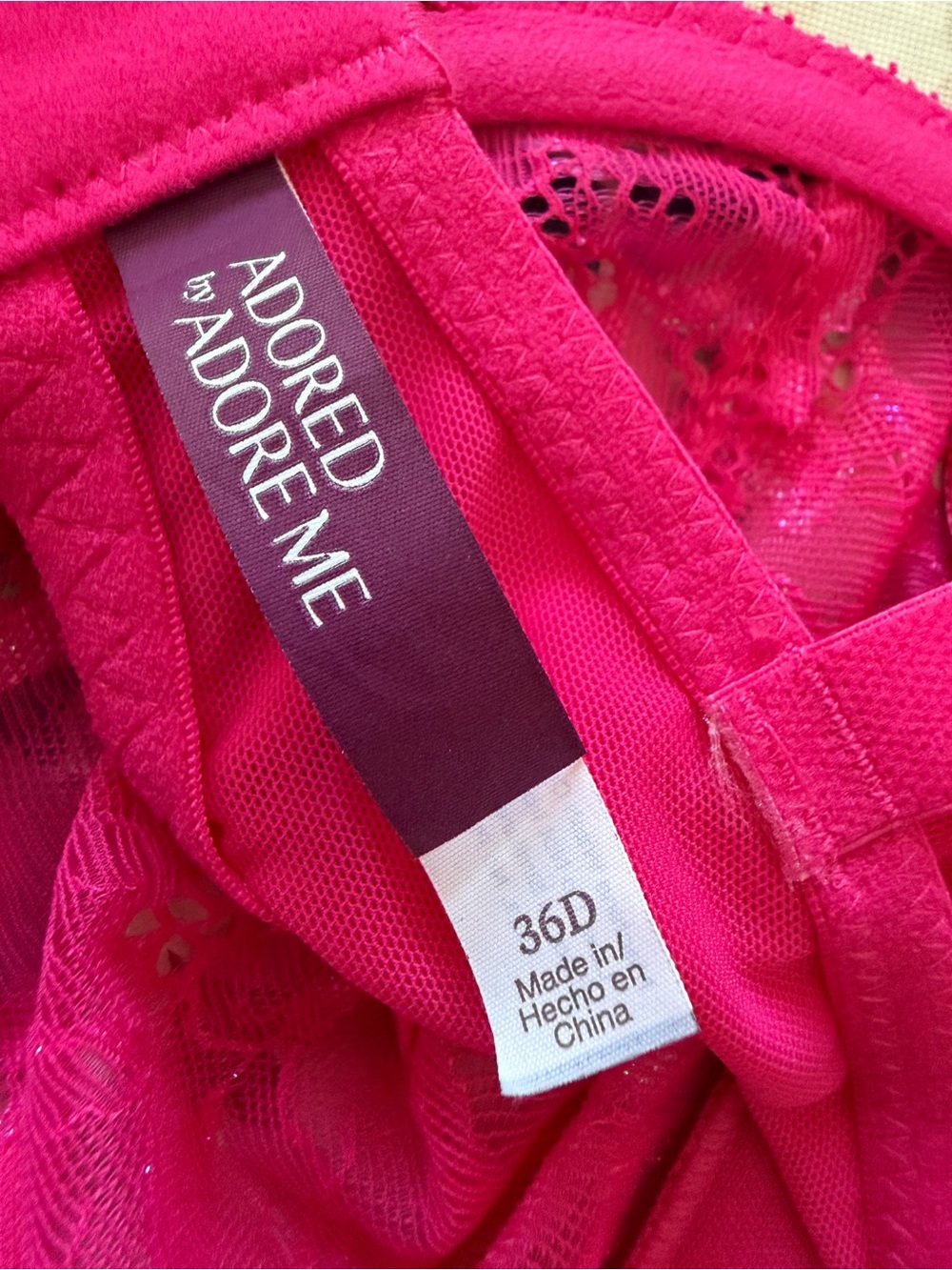 NWT Adored by Adore Me Pink Lace Sheer Underwire Bra 36D - Picture 7 of 8